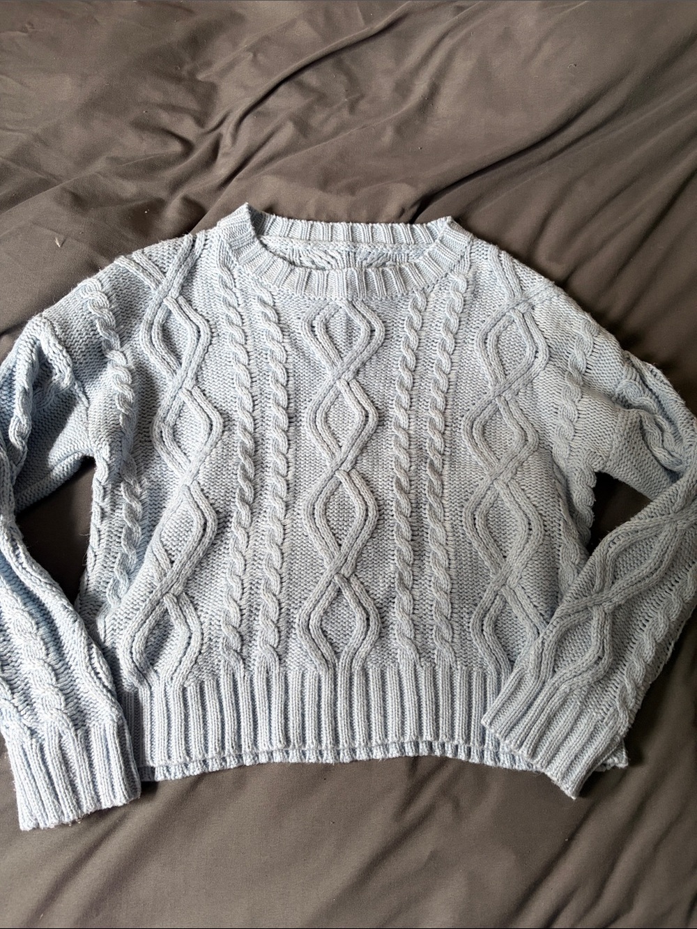 SHEIN Powder Blue Cable Knit Crewneck Sweater